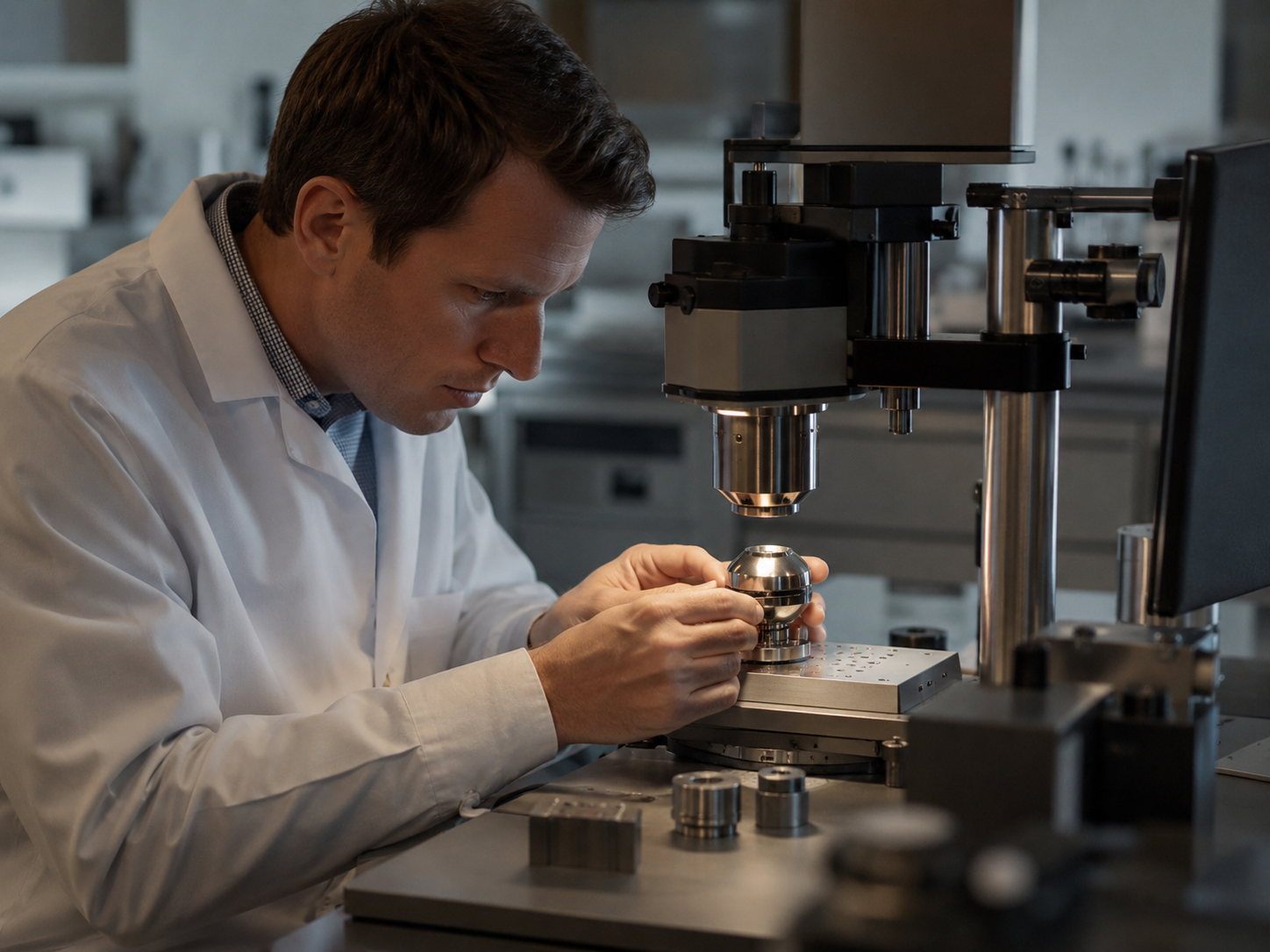 Laboratory specialist reviewing materials samples